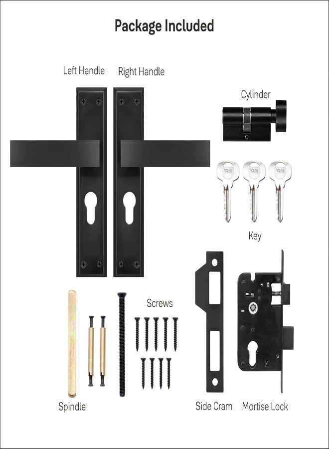 Yale YECM-405-8P-TT-BM Mortise Door Lock for Bedroom/Home/Office/Hotel Suitable for Left/Right Handed Doors, Handle Set Comes with 8" Backplate Thumb Turn, 3 Keys Cylinder and Lock Body (Black Matt) - Image 3